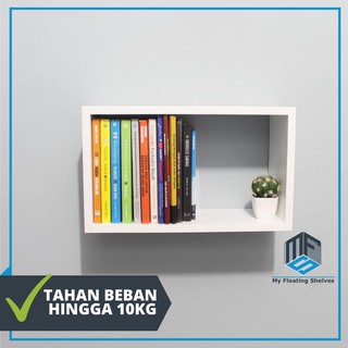 Rak Buku Dinding Minimalis Kotak Ambalan Dinding Tempel 