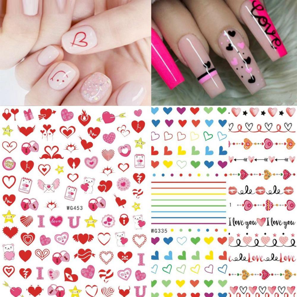 Mxbeauty Stiker Kuku Love Hati Motif Beruang Manicure Dekorasi Graffiti Hati Valentines Day Nail Art