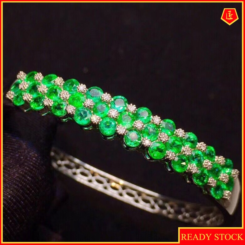 [Ready Stock]Fashion Inlaid Natural Emerald Bracelet 18K Gold Buckle