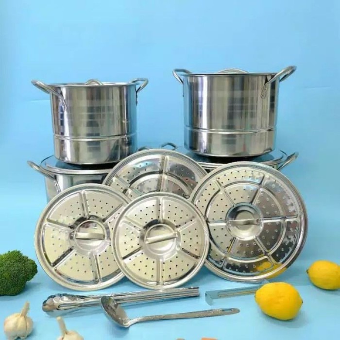 Panci Kukusan Stainless 4pc Pot Sets 24 - 30cm Asta Stock Pot Steamer