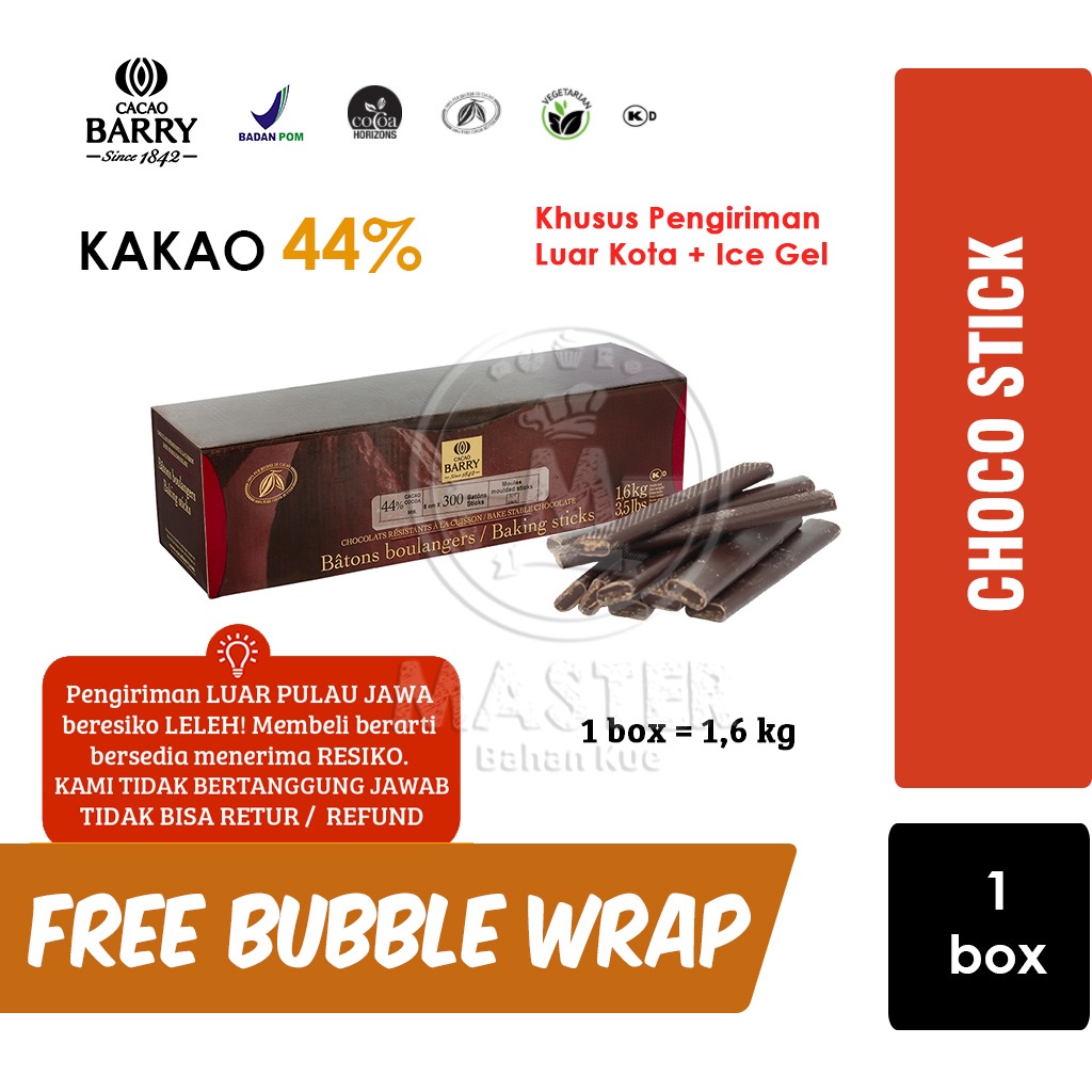 

Cacao Barry Callebaut BAKING STICKS 44% Dark Chocolate Batons [1 Box] LUAR KOTA + ICE GEL