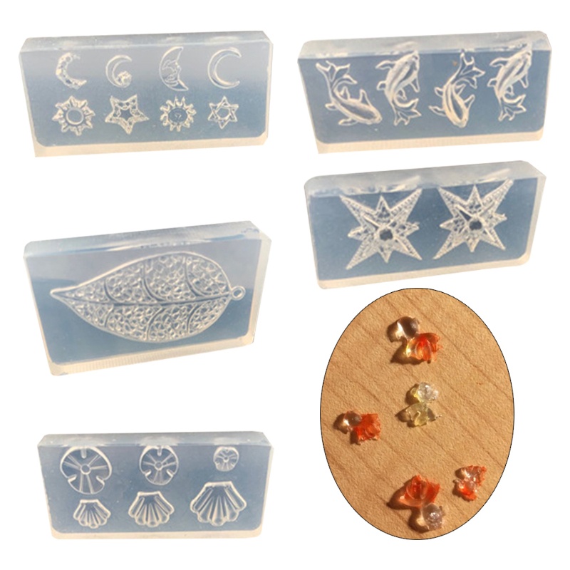 SIY  5Pcs/Set Crystal Epoxy Resin Mold Leaves Flower Starfish Shell Nail Carving Decorations Silicone Mould DIY Craft Stencil