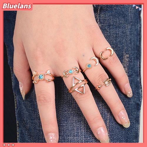 Bluelans 6Pcs Turquoise Arrow Moon Triangle Above Knuckle Ring Mid Finger Tip Stack Rings