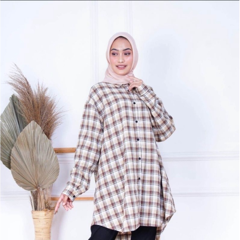 Tunik Flanel Kotak Kotak | Kemeja Long Tunik Jumbo / Tunik Kotak Kotak Jumbo Bahan Flanel