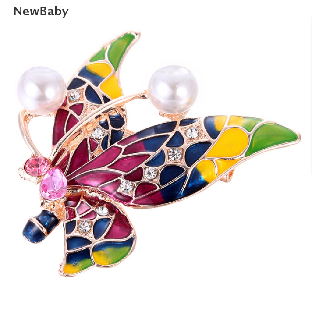 Newbaby Bros Pin Enamel Bentuk Kupukupu Aksen Kristal Untuk Wanita