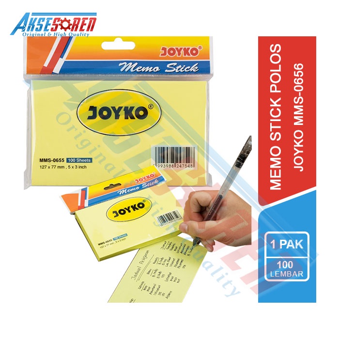 

Memo Stick Jumbo Joyko [MMS-0655] / Sticky Note Polos Persegi / Kertas Catatan Tempel Besar / Kertas Memo Tempel Kuning Joyko