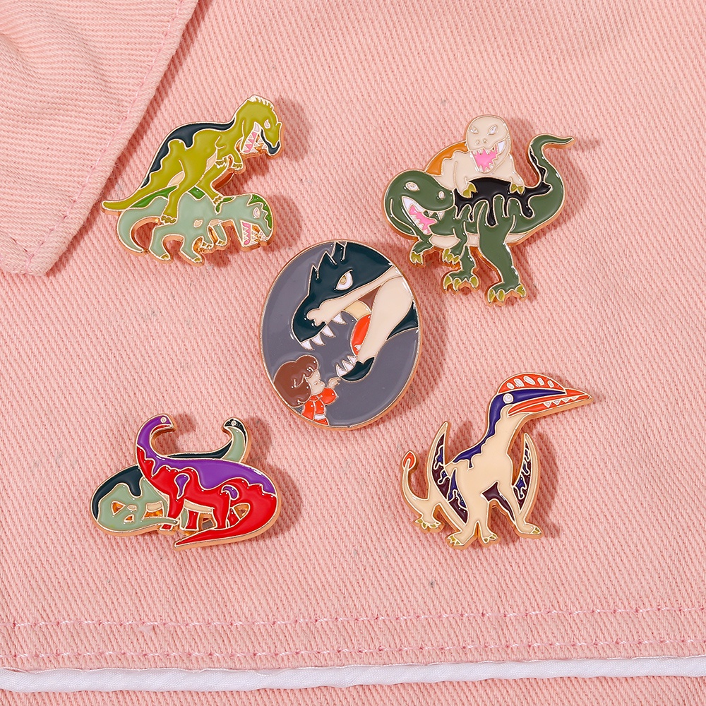 Bros Pin Enamel Bentuk Kartun Dinosaurus Tyrannosaurus Rex Pterosauria Untuk Hadiah