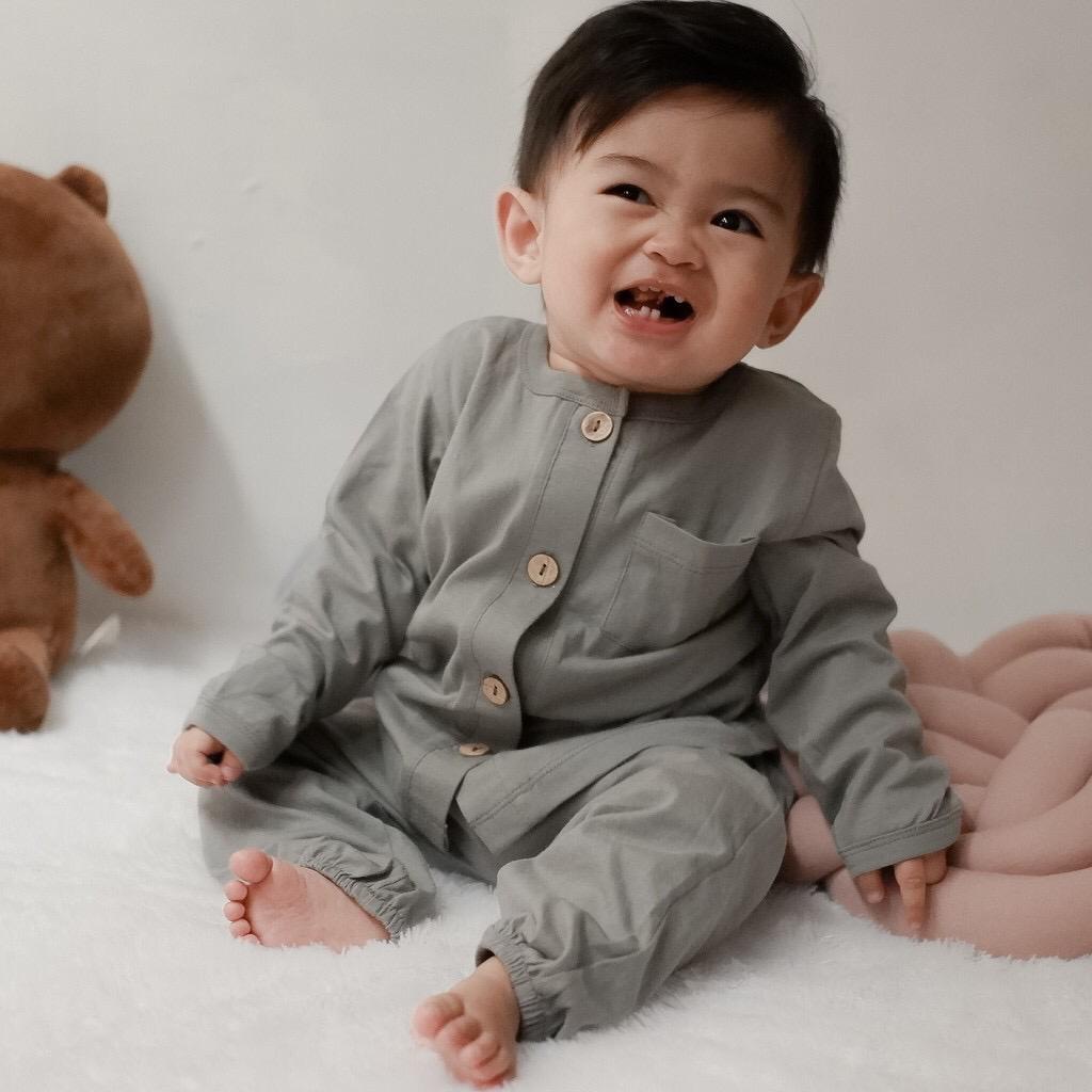 LITTLE ME BABY BUTTON SET LONG SLEEVE SETELAN BAJU PANJANG CELANA PANJANG BAJU BAYI BAJU ANAK