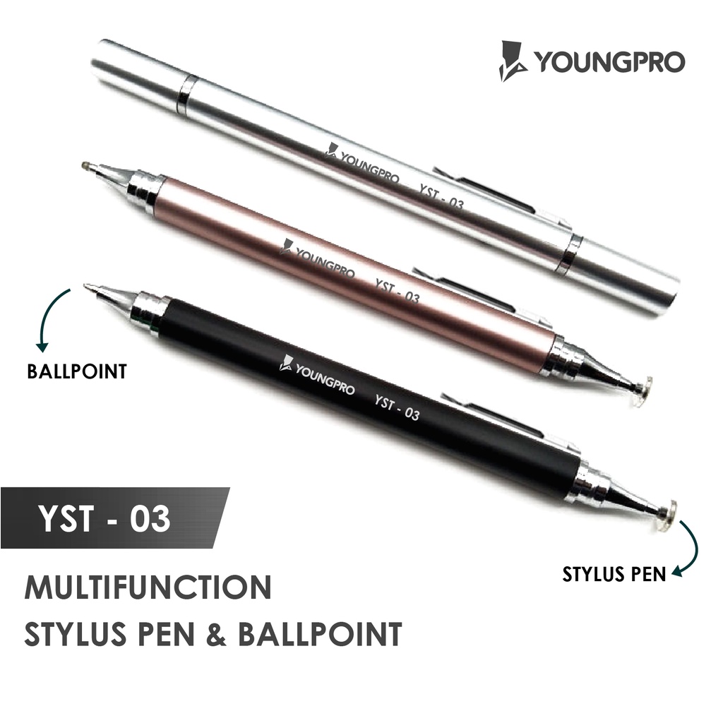 YOUNGPRO YST-03 Stylus Pen Ballpoint 2in1 Universal Touch Screen Pen Untuk Home Schooling Drawing