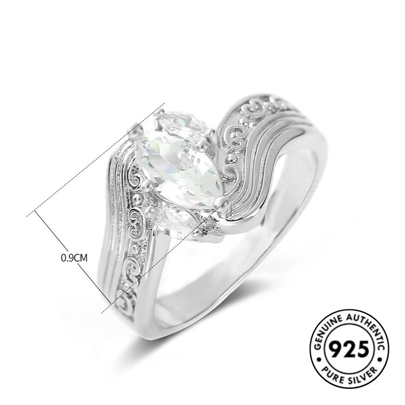 Cincin Berlian Putih Bahan S925 Silver Gaya Klasik