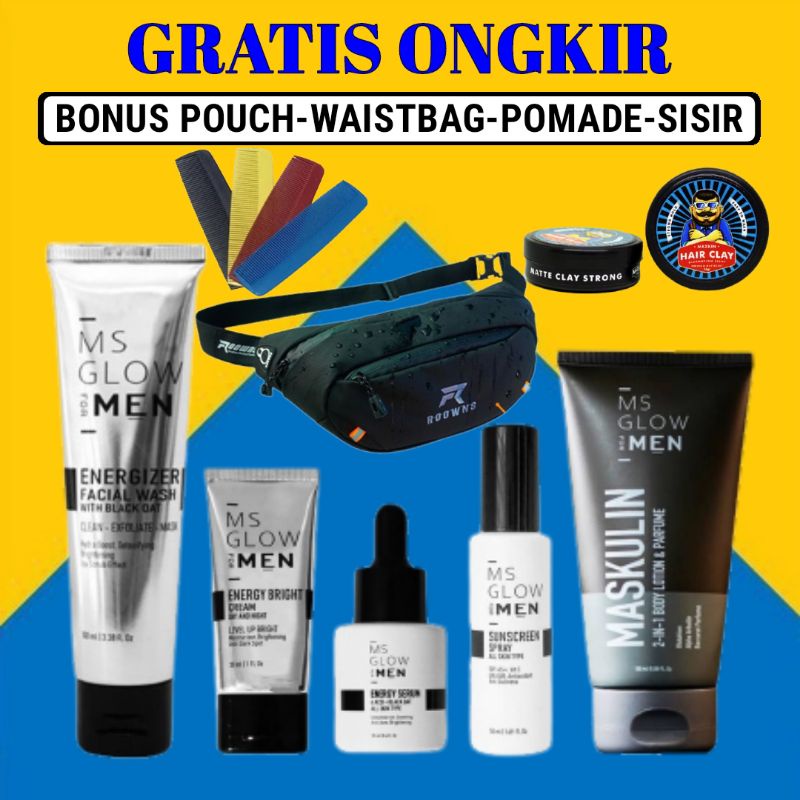 PAKET MS GLOW For Men/ Ecer Energy Bright Cream/Energizer Facial Wash Sabun/Power Serum MSGlow Man /