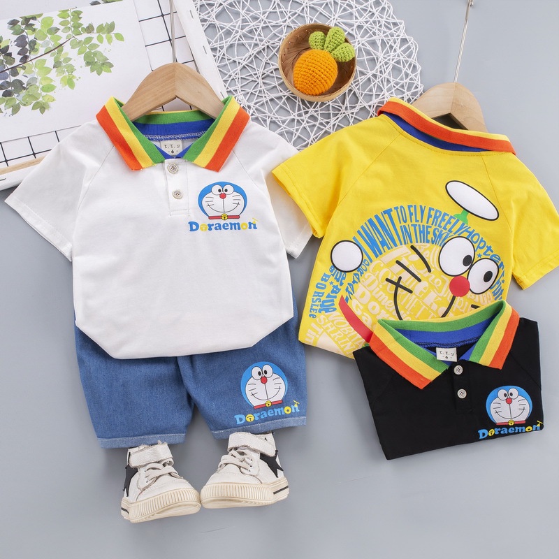 babyfit a- POLO MON baju setelan anak cowok model kerah kemeja dengan celana pendek katun import