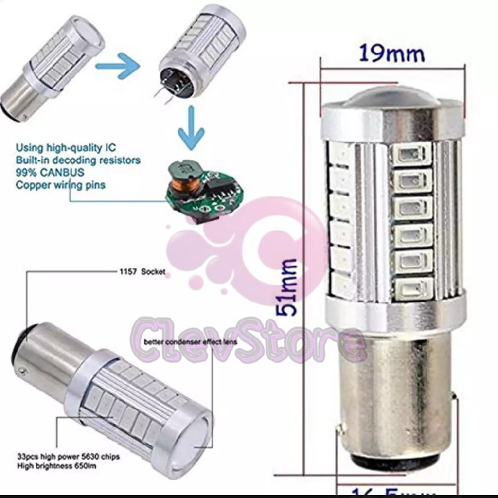 Lampu Rem LED Strobo Motor &amp; Mobil 1157 Nyala kedip &amp; diam Arus DC PNP