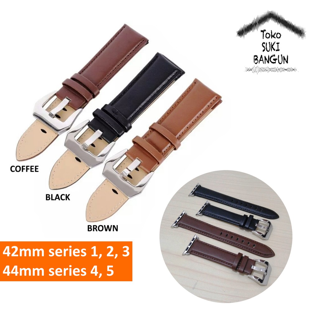 Strap Apple Watch Series 7 6 5 4 3 2 1 45mm 44mm 42mm TALI JAM Kulit Plain Leather Big Buckle