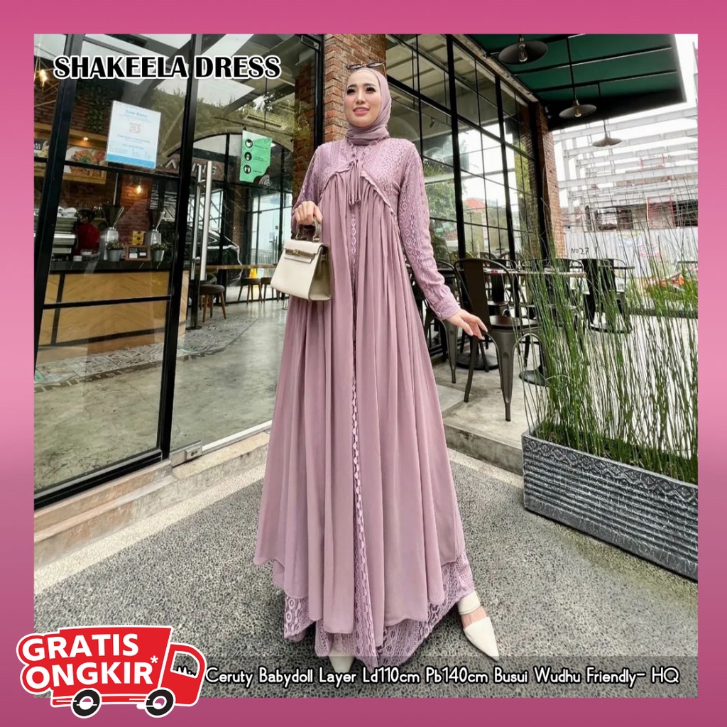 Gamis syari pesta set dress fashion muslim muslimah wanita perempuan cewek gadis dewasa terbaru mode