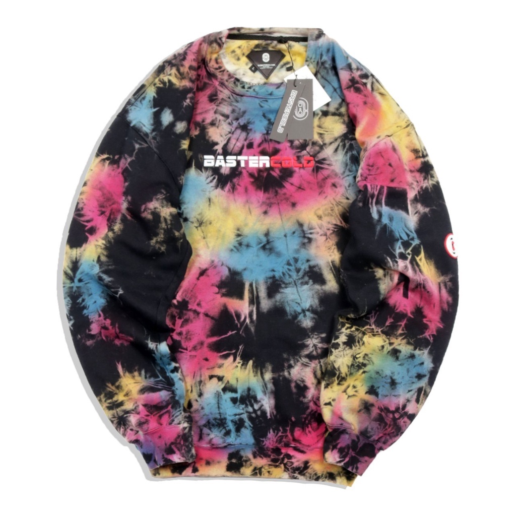 JAKET SWEATER CREWNECK BSTR TIE DYE RAINBOW FLOCKING SIMPLE UNISEX GOOD QUALITY