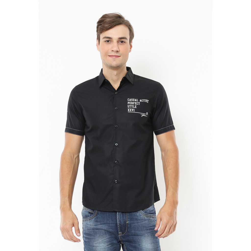 Johnwin - Kemeja Casual - Kemeja Pria - Kemeja Hitam - Slim Fit - ASH.670.S880.724.C