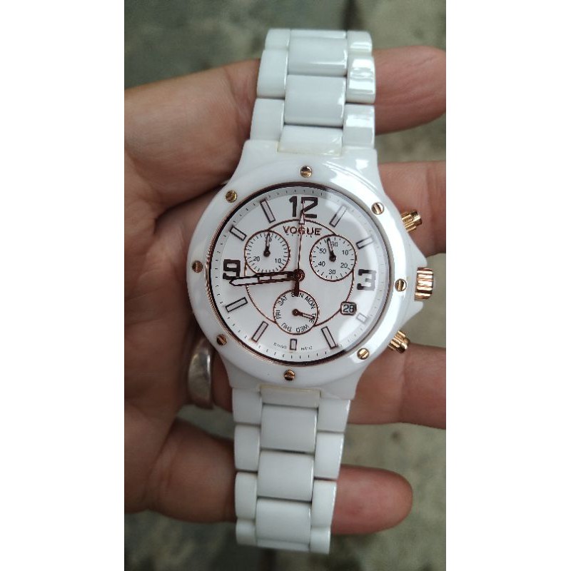 jam tangan vogue keramik cantik chronograph second bekas original