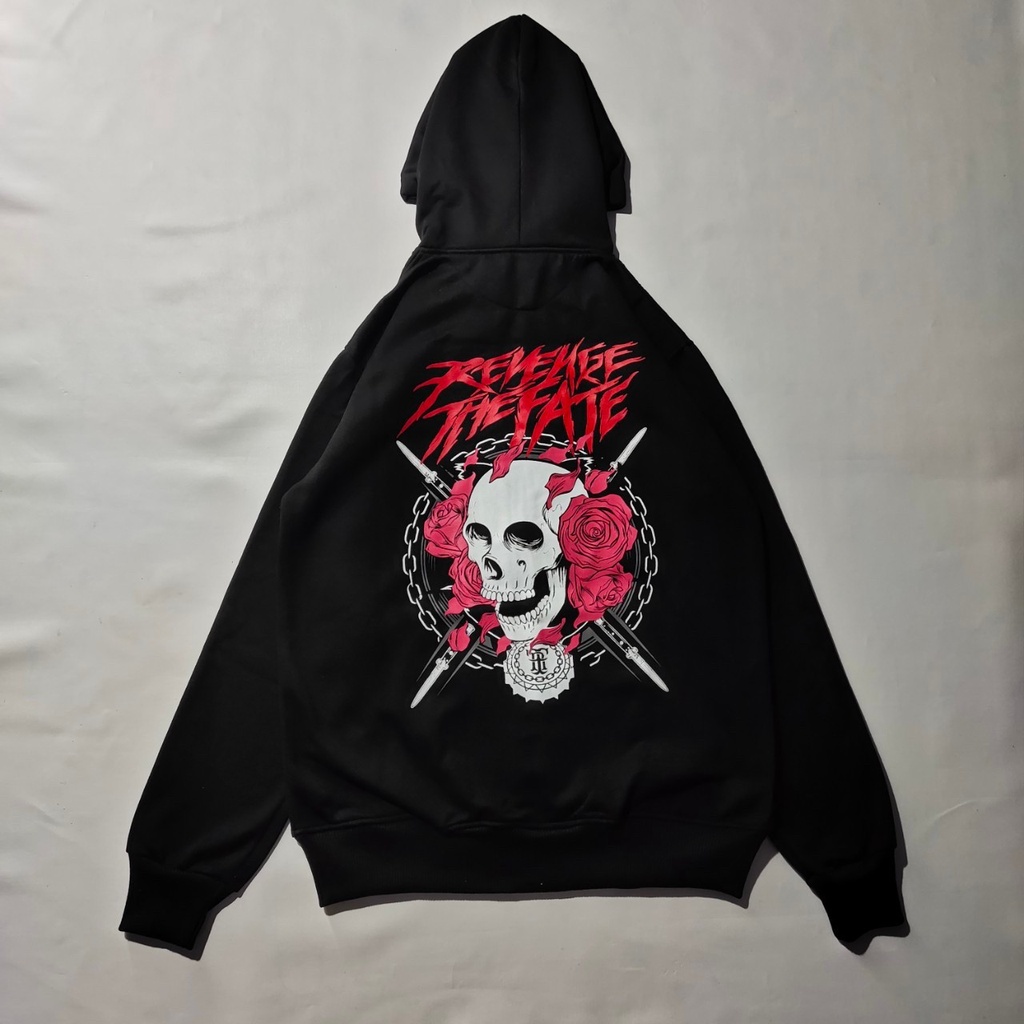 Hoodie pria metalic hardcore mawar tengkorak esthetic unisex original