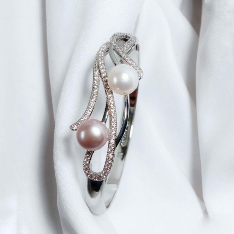 Gelang Mutiara Lombok Tawar Asli/model bangle 2 mutiara