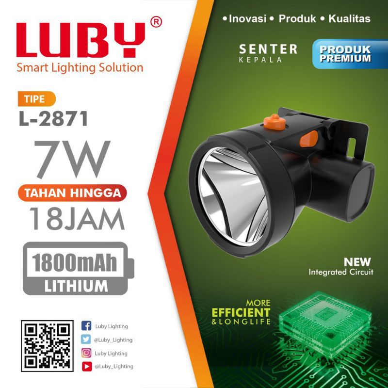 Headlamp Luby LED L2871 senter kepala 7 watt cas ulang