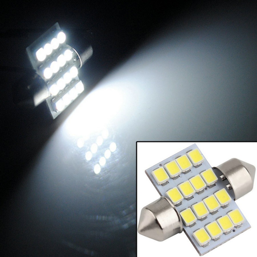 Lampu Interior Mobil LED Super White 31mm Festoon 16 SMD 1210 - 2 PCS - White