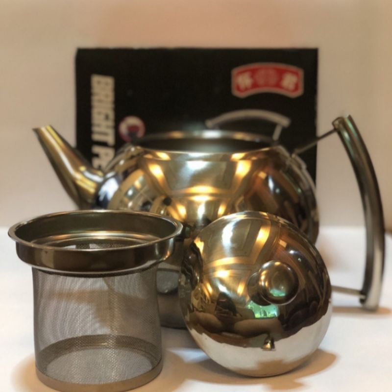 

Teko teh saringan silver stainless steel tebal