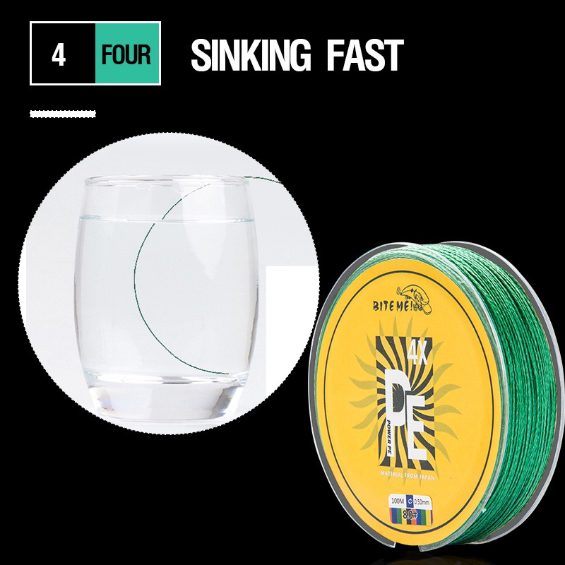Biteme 100m 4X PE Line Braided Fishing Line10-120LB 4 Strands Multifilament Fishing Line