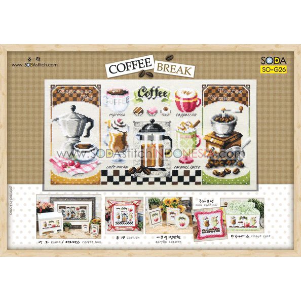 Paket DIY Craft Sulam Kristik Strimin Cross Stitch Sodastitch SO-G26 - Coffee Break Kopi