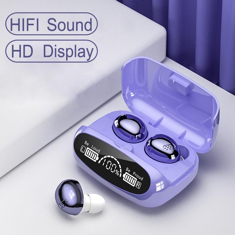 Wireless Bluetooth Earphone Mini Earbuds TWS Noise Cancelling for Gaming 2000mAh Support Large Screen Digital Display