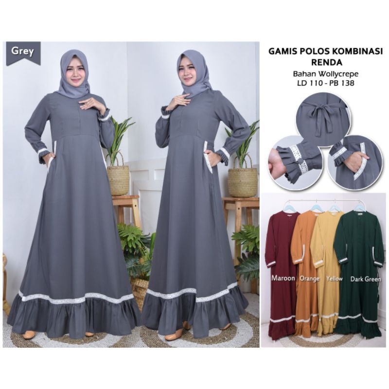 Gamis Polos Kombinasi Renda Murah Shopee Indonesia