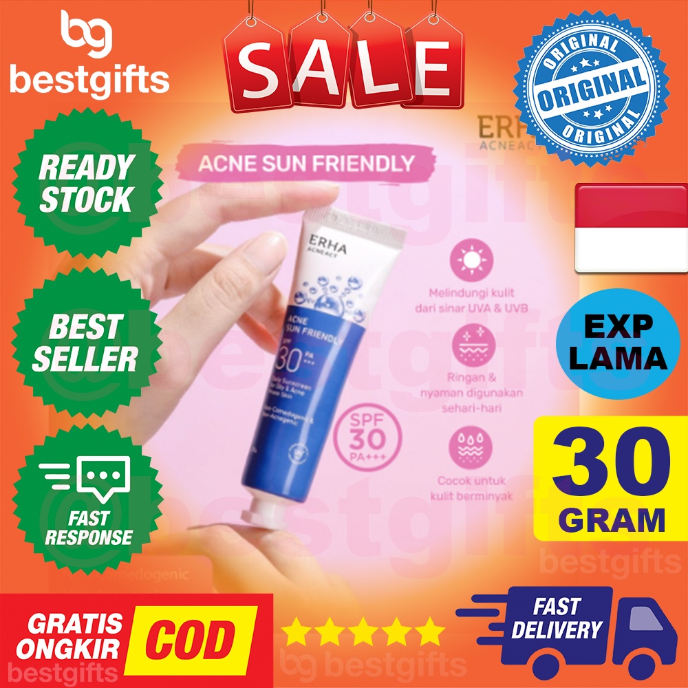 ERHA ACNEACT ACNE SUN FRIENDLY SPF 30 DAILY SUNSCREEN SUNBLOCK SUN SCREEN BLOCK KULIT WAJAH JERAWAT 30 GRAM