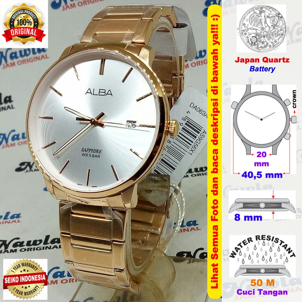 Alba Quartz AS9G56X1 Rose Gold Sapphire - Jam Tangan Pria AS9G56