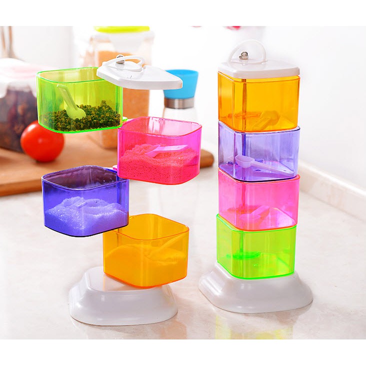 PREMIUM  PROMO Tempat Bumbu Rainbow Miracle Tingkat 4 Kotak Seasoning Jar
