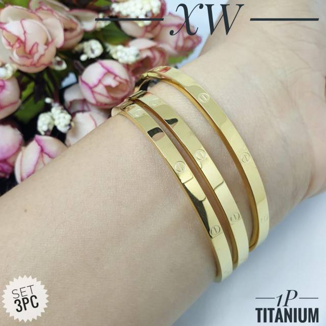 Gelang titanium rosegold set 3pc G01048