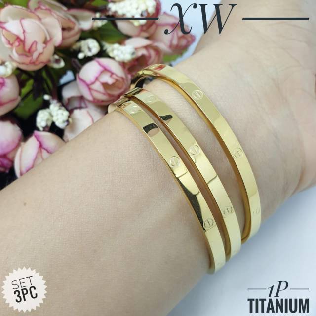 Gelang titanium rosegold set 3pc G01048