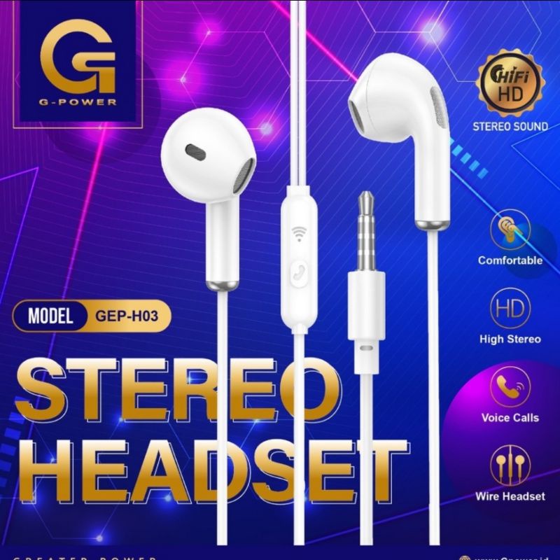 G-POWER GEP H03 EARPHONE HANDSFREE HI-FI EXTRA BASS HEADSET GAMING