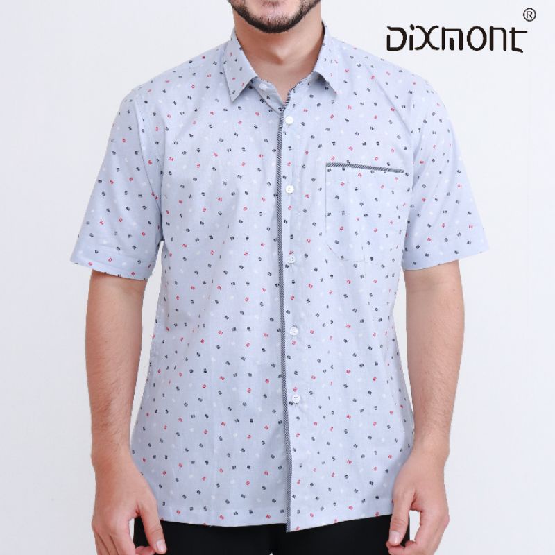 Dixmont Kemeja Pria Basic Formal Motif Lengan Pendek Hem MS03321