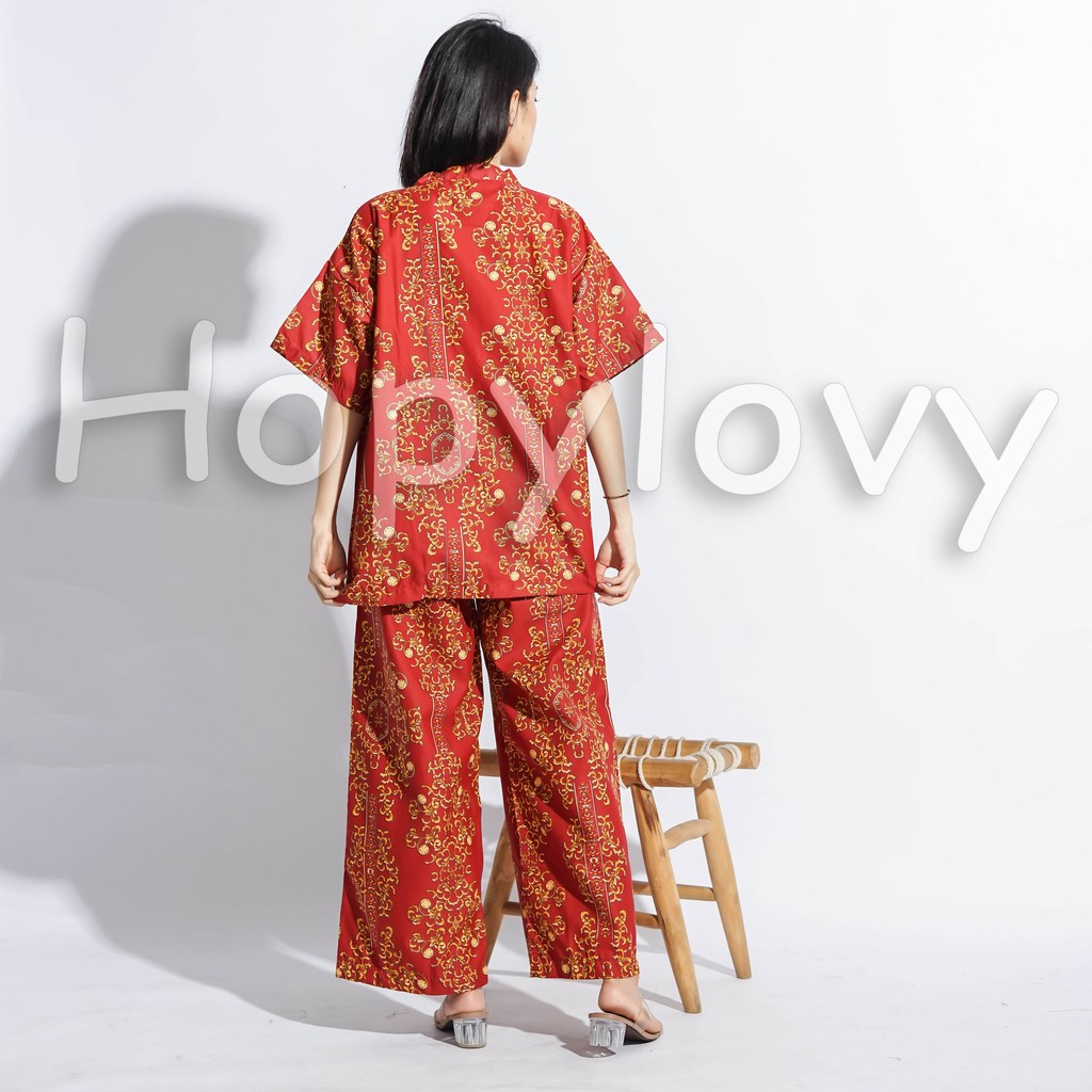 HOPYLOVY - Outer Setelan Wanita Motif Batik Bahan Katun Jepang Nilam