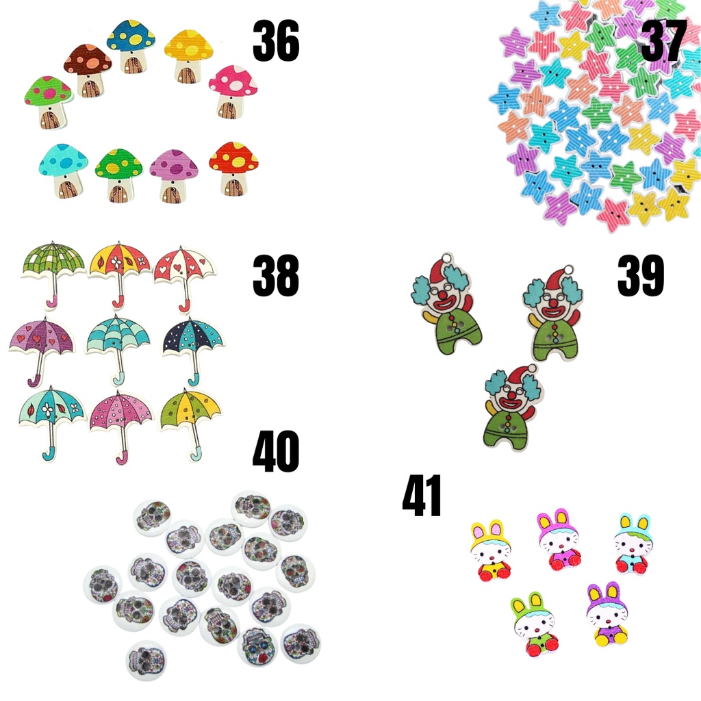 Kancing Kayu / Wooden Button Seri Colorful - PCS