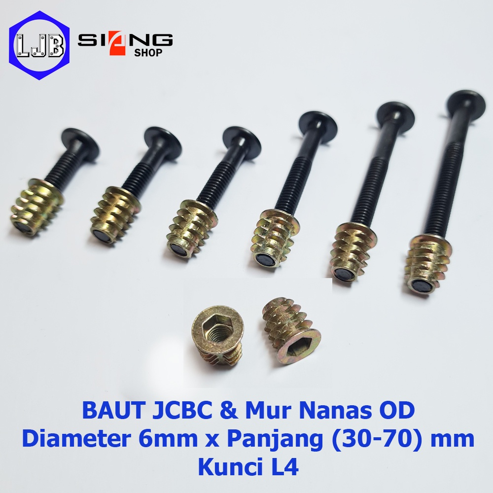 Baut JCBC M6 panjang 3 sd 7 cm dan Mur Nanas OD (13mm) Furniture, Dipan, Knockdown dll