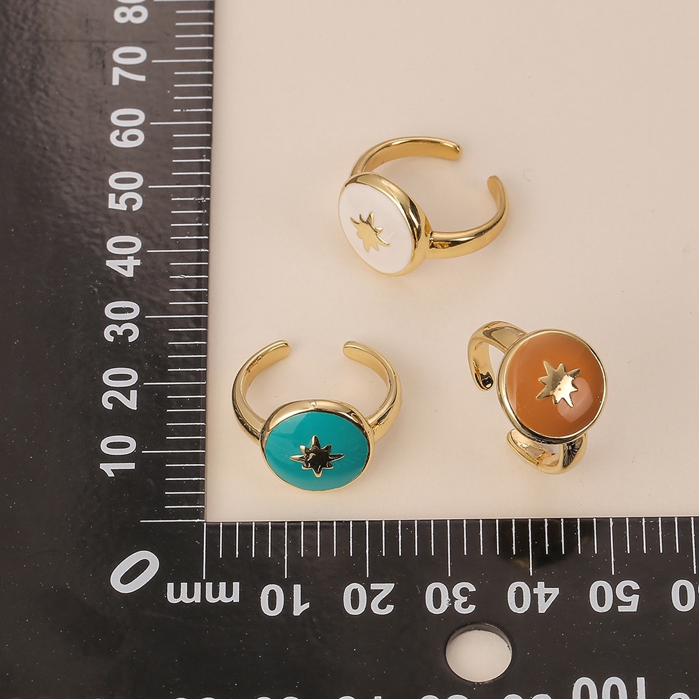 Perhiasan Tangan minyak menetes enam bintang pembukaan cincin adjustable kecil bulat cincin untuk wa