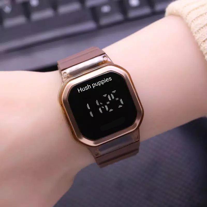 PA JAM TANGAN RUBBER DIGITAL SEGI HUSH PUPPIES GROSIR MURAH KARET SPORT LED PRIA WANITA COUPLE HP009