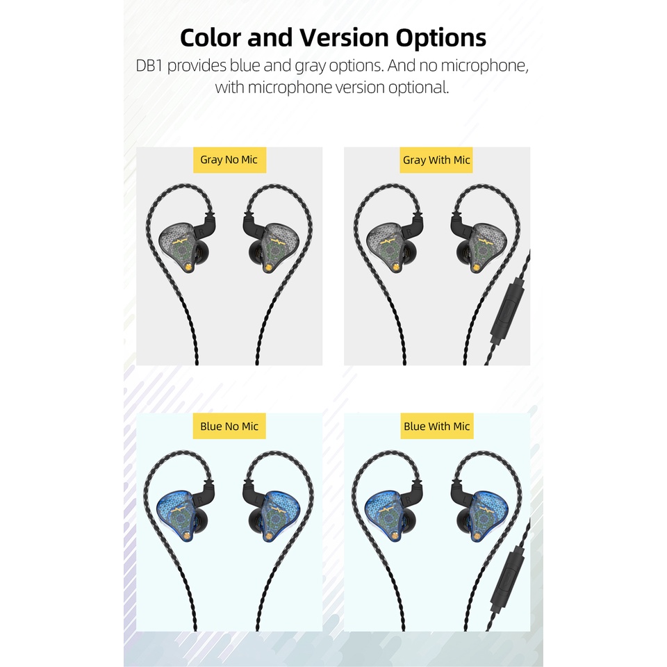 NiceHCK DB1 HIFI Music In Ear Earphone 10mm Dynamic Driver DJ Running Sport IEM Audiophile Earbud Studio Earplug 2Pin Detachable