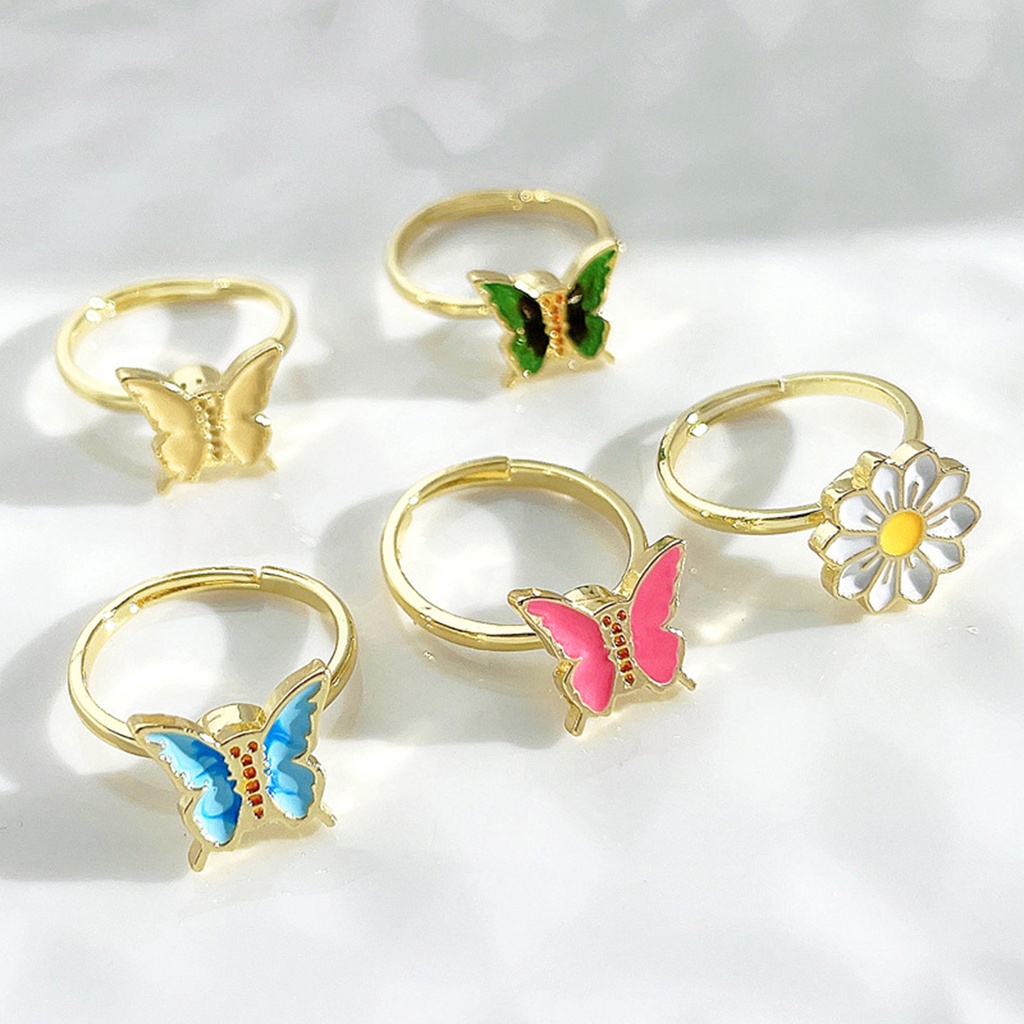 Hu Hu Hu Hu Hu Alat Bantu Pasang Kacamata♡ Cincin Model Terbuka Adjustable Desain Butterfly Chrysanthemum Untuk Wanita