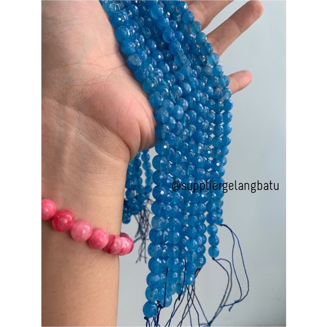 batu AGATE BIRU FACETED BEADS 8mm cutting blue bahan gelang kalung