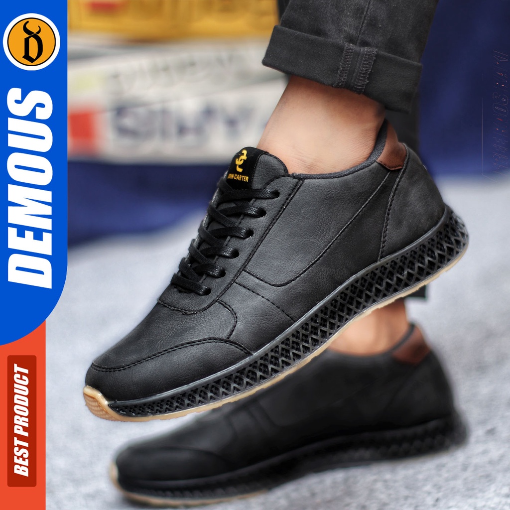 Sepatu Sneakers Pria Sepatu Casual Pria Kulit PU Sepatu Kerja Kuliah Kondangan Sepatu Hitam Pria DEMOUS JIMRUN