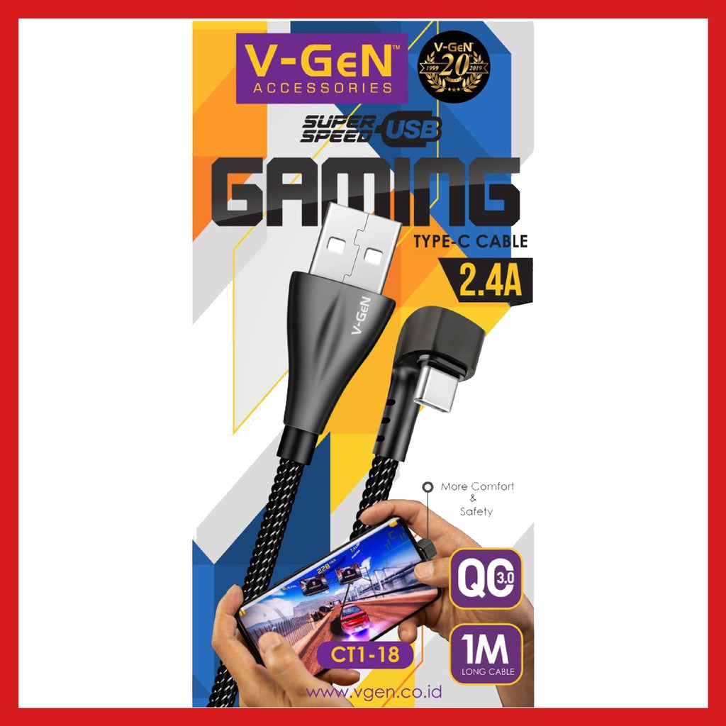 Kabel Data Fast Charging Type C GAMING 1M V-GeN CT1-18 2.4A