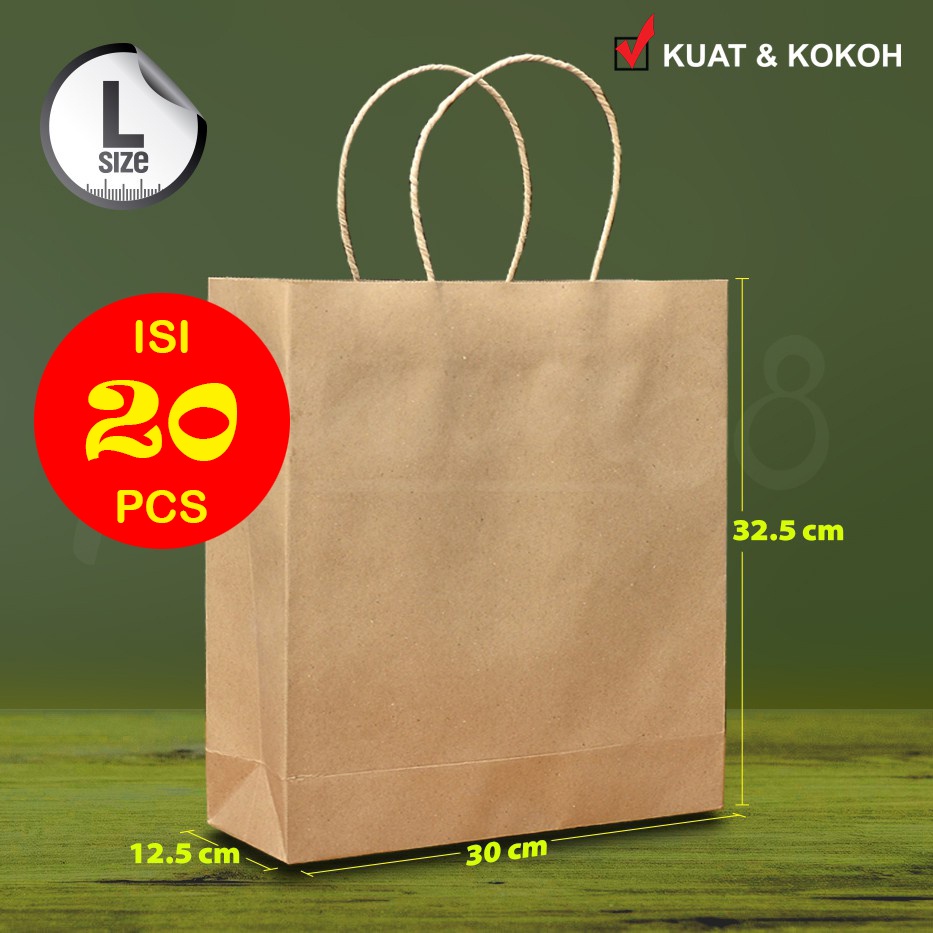 

Paper Bag - Tas Kertas - KRAFT COKLAT - L -( 20 Pcs )