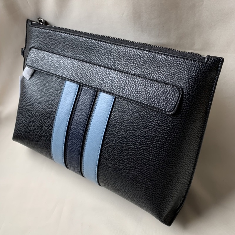 COACH CLUTCH IN SIGNATURE (F31514) Black Stripe Navy